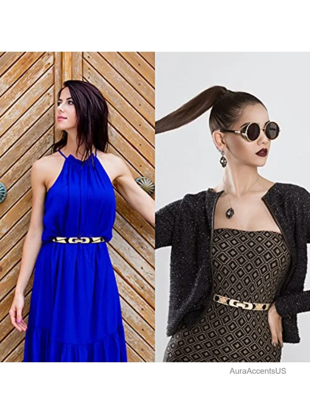 Gold Elastic Stretch Dress Belt Adjustable Skinny Waist Cinch for Wedding Party